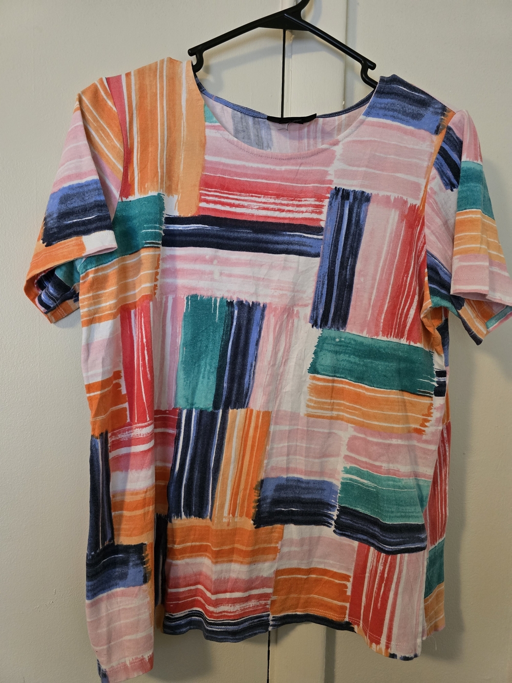 Alfred Dunner Studio Colorful Abstract Brush Stroke Short Sleeve Top Size M/L